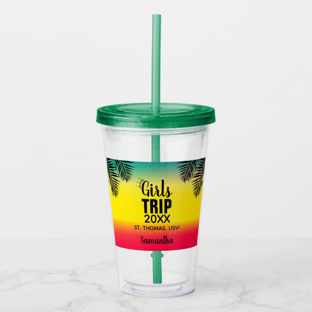 Girls Trip, Crown Year & Name Green Yellow Red Acrylic Tumbler (Front)