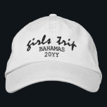 Girls Trip Modern Script Typography Personalised Embroidered Hat<br><div class="desc">Girls Trip Modern Script Typography Personalised Custom Embroidered Baseball Cap features the simple modern embroidered text "Girls Trip" with your personalised location and date or year. Perfect for your next girls trip. Created by Evco Studio www.zazzle.com/store/evcostudio</div>