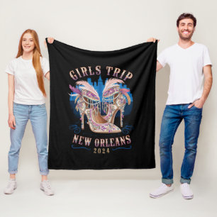 Girls Trip New Orleans 2024 Mardi Gras High Heels Fleece Blanket