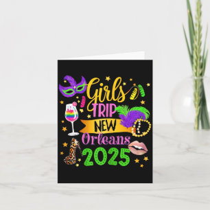 Girls Trip New Orleans 2025 Mardi Gras Mask Beads Card