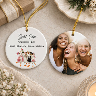 Girls Trip Vacation Travel Goose Photo Ceramic Tree Decoration