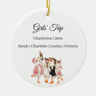 Girls Trip Vacation Travel Goose Photo Ceramic Tree Decoration