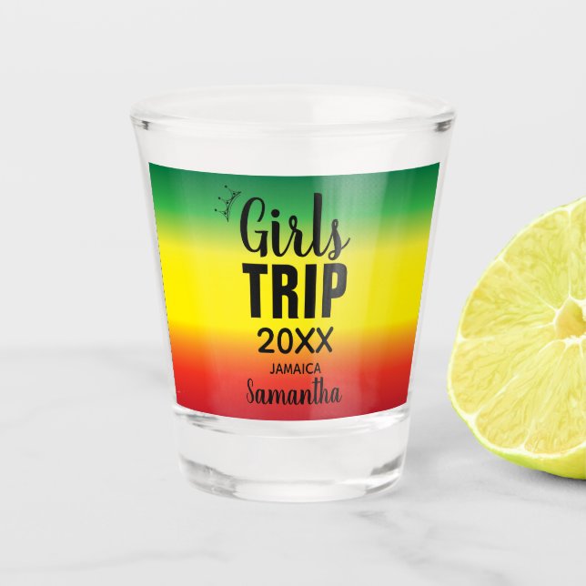 Girls Trip with Crown Year & Name Green Yellow Red Shot Glass (Front)