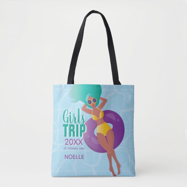Girls Trip, Year, Name, Black Woman in Pool Tote Bag (Front)