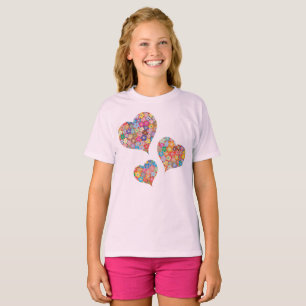 Girls Triple Heart Leopard & Pink Sparkle Graphic  T-Shirt