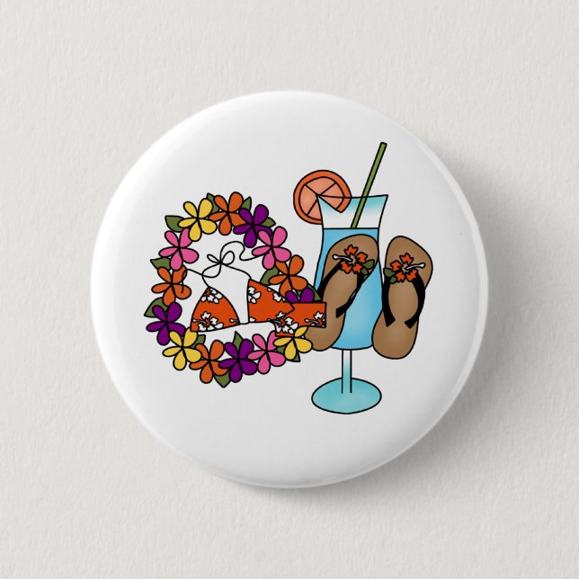 Girls Tropical Flip Flops Three 6 Cm Round Badge (Front)