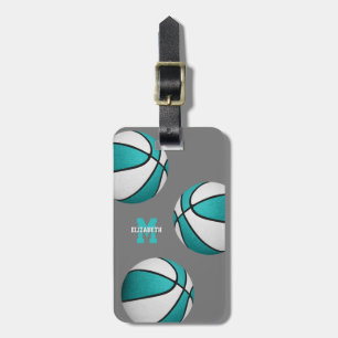 girls turquoise white basketball travel bag luggage tag