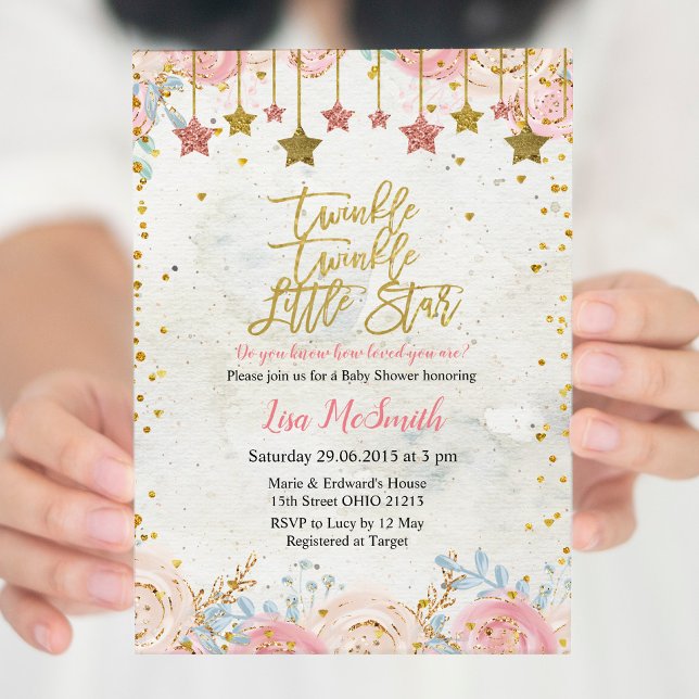 Girls Twinkle Little Star Baby Shower Invitation (Creator Uploaded)