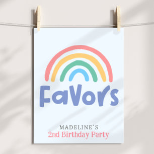 Girls Two Cool 2nd Birthday Rainbow Favour Poster