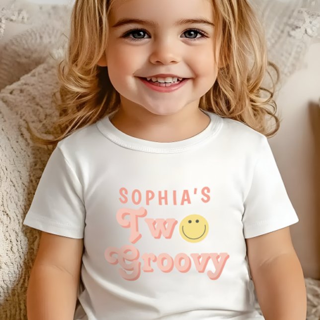 Girls Two Groovy Retro Pink Birthday   Baby T-Shirt (Creator Uploaded)