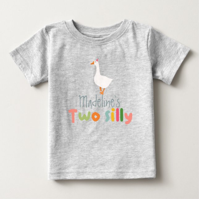 Girls Two Silly Goose 2nd Birthday Baby T-Shirt (Front)