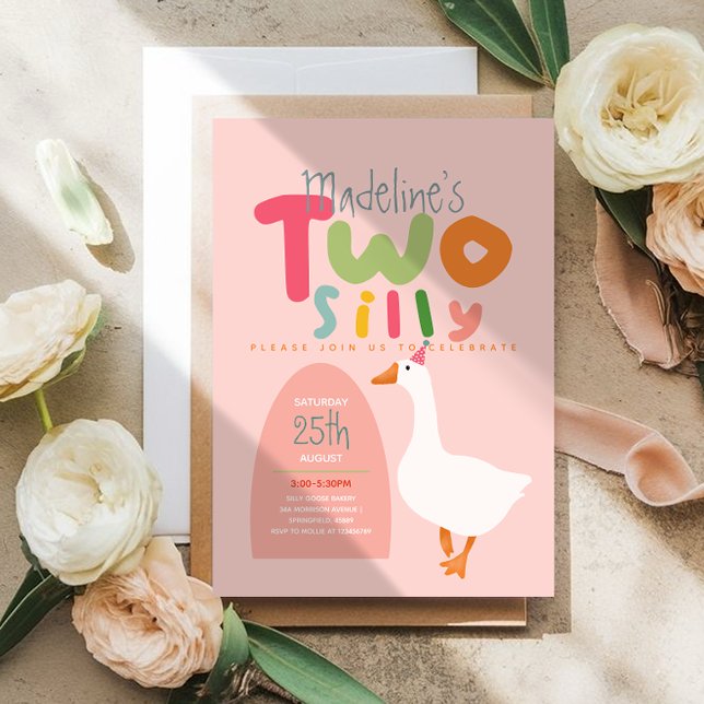 Girls Two Silly Goose Pink First Birthday Invitation (Creator Uploaded)