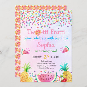 Girls  Two-tti Frutti 2nd Birthday Tropical Cute Invitation