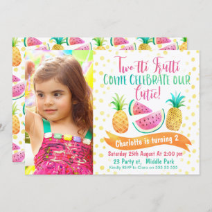 Girls Two-tti Frutti Photo 2nd Birthday Invitation