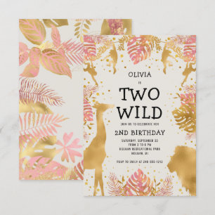 Girls Two Wild 2nd Birthday Pink Ecru Safari Invitation