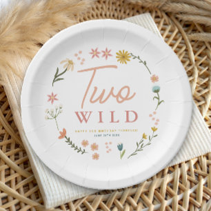 Girls Two Wild Wildflower Minimalist 2nd Birthday Paper Plate
