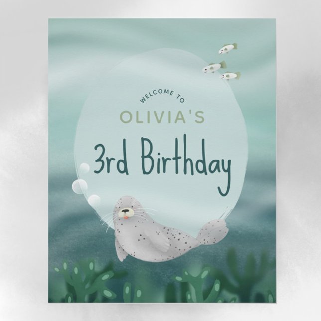Girls Under Sea Ocean Seal Birthday Welcome Sign (Creator Uploaded)