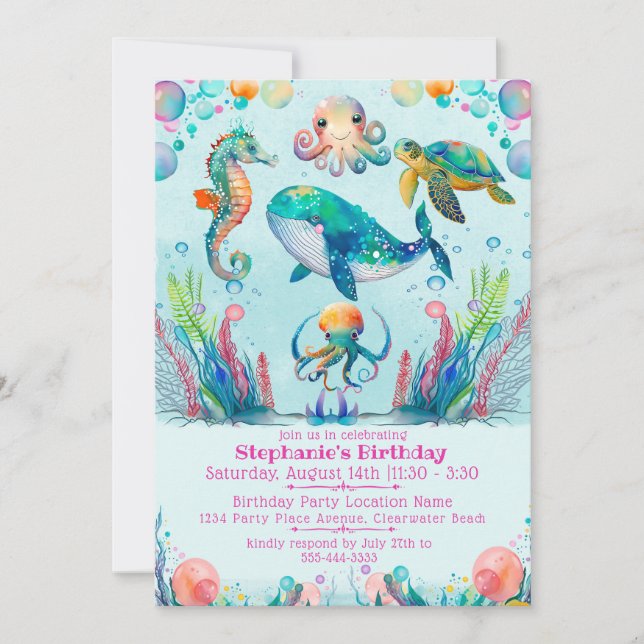 Girl's under the Sea Birthday invitation (Front)