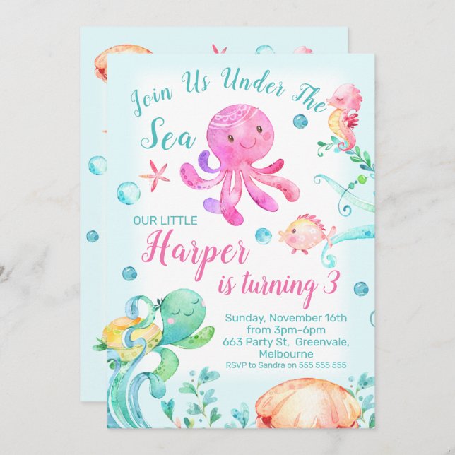Girls Under The Sea Birthday invitation (Front/Back)
