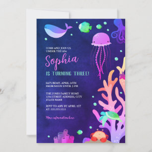 Girls Under the Sea Birthday Party  Invitation