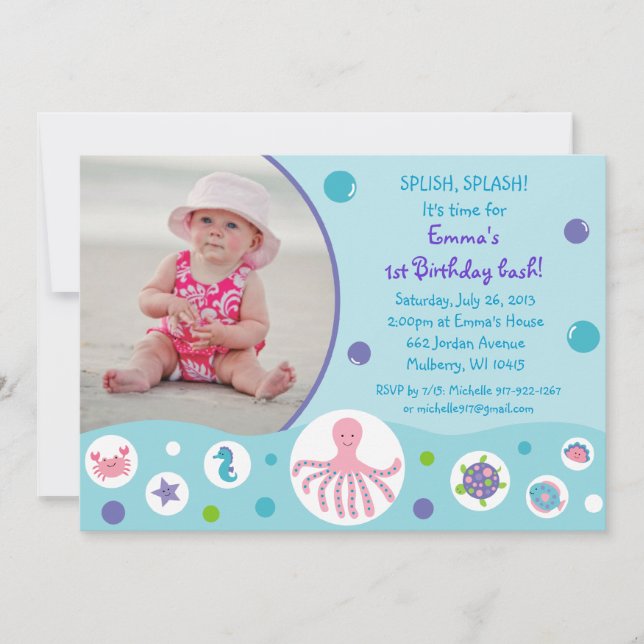 Girls Under the Sea Nautical Birthday Invitations (Front)