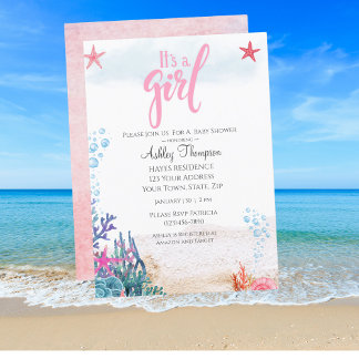 Girls Under the Sea Watercolor Baby Shower Invitation