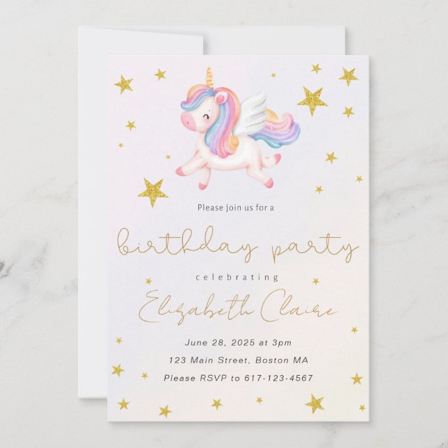 Girls Unicorn Birthday Invitation (Front)