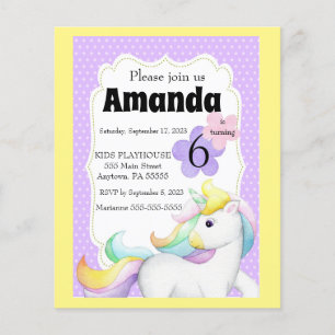 Girls Unicorn Birthday Invitation