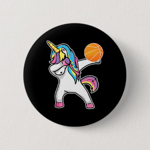 Girls Unicorn Dabbing Basketball Player  Fun Bball 6 Cm Round Badge
