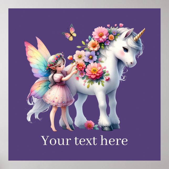 girls unicorn Fairy fantasy add message  Poster (Front)