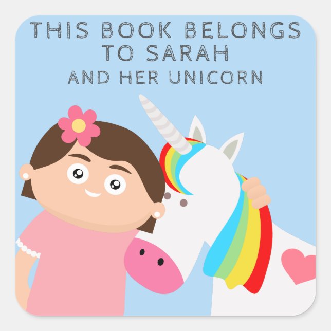 Girls Unicorn Square Sticker (Front)