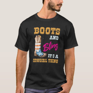 Girls Usa Flag Boots Bling Its A Cowgirl Thing Cut T-Shirt