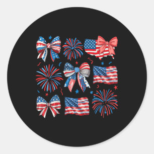 Girls Usa Flag Fireworks Bows Patriotic 4th Of Jul Classic Round Sticker