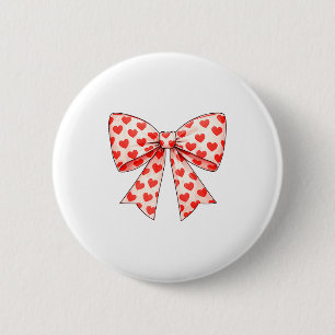 Girls Valentine Heart Bow Cute Valentines Day Teen 6 Cm Round Badge