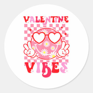 Girls Valentines Day Cute Smile Face Valentine Vib Classic Round Sticker