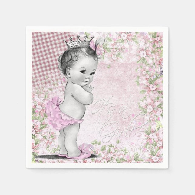 Girls Vintage Baby Shower Napkin (Front)