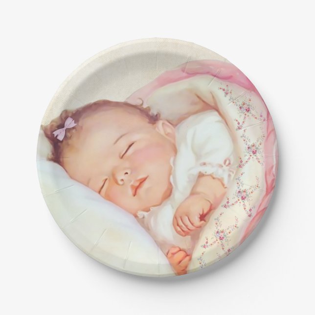 Girls Vintage Baby Shower Paper Plate (Front)