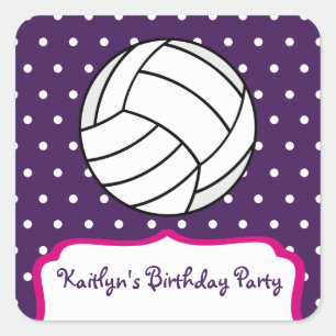 Girl's Volleyball Birthday Party - Purple W Pink Square Sticker