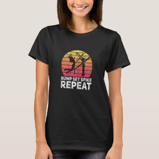 Girls Volleyball Bump Set Spike Repeat Retro Vinta T-Shirt