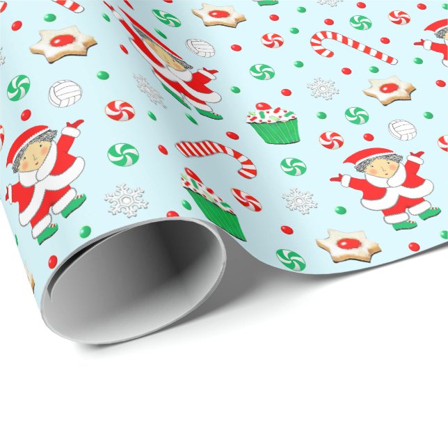 Girls Volleyball Christmas Holiday Wrapping Paper (Roll Corner)