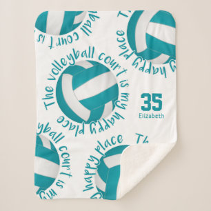 girls volleyball court happy place teal grey sherpa blanket