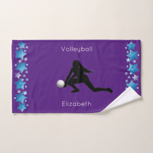 Girls Volleyball Digging Purple Stars Hand Towel