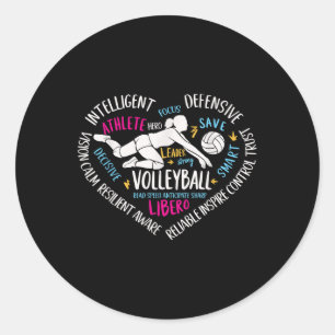 Girls Volleyball Libero Heart Volley For Teens Wom Classic Round Sticker