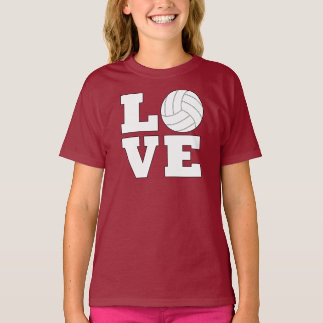 Girls Volleyball LOVE Sports Custom Team Colour T-Shirt (Front)