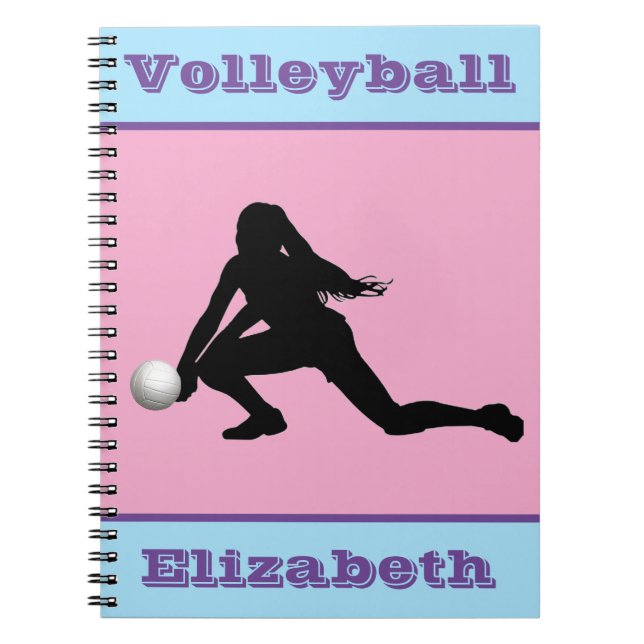 Girls Volleyball Pink, Blue, Purple Notebook (Front)