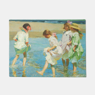 Girls Walking in Water at the Seaside Doormat