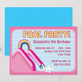 Girls Water Slide Birthday Invitation