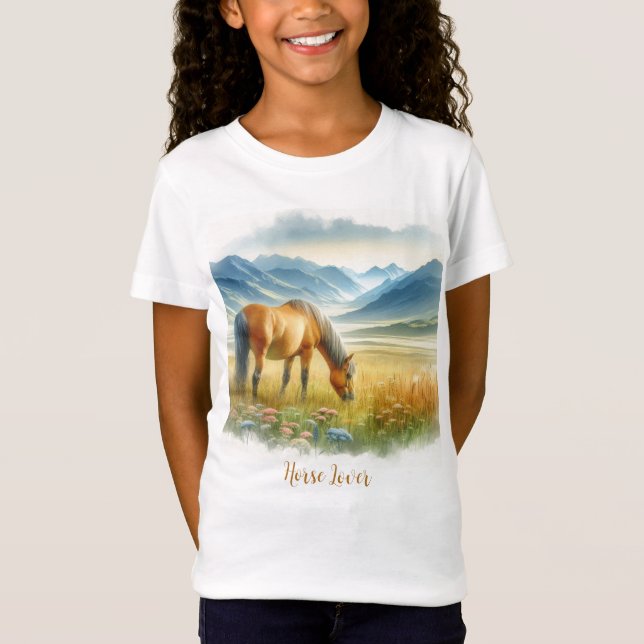 Girls Watercolor Horse Lover  T-Shirt (Front)