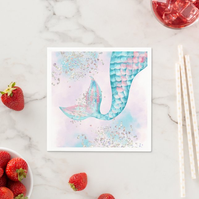 Girl's Watercolor Mermaid Birthday Party  Napkin (Insitu)