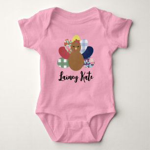 Girls Watercolor Plaid Floral Turkey Baby  Bodysuit